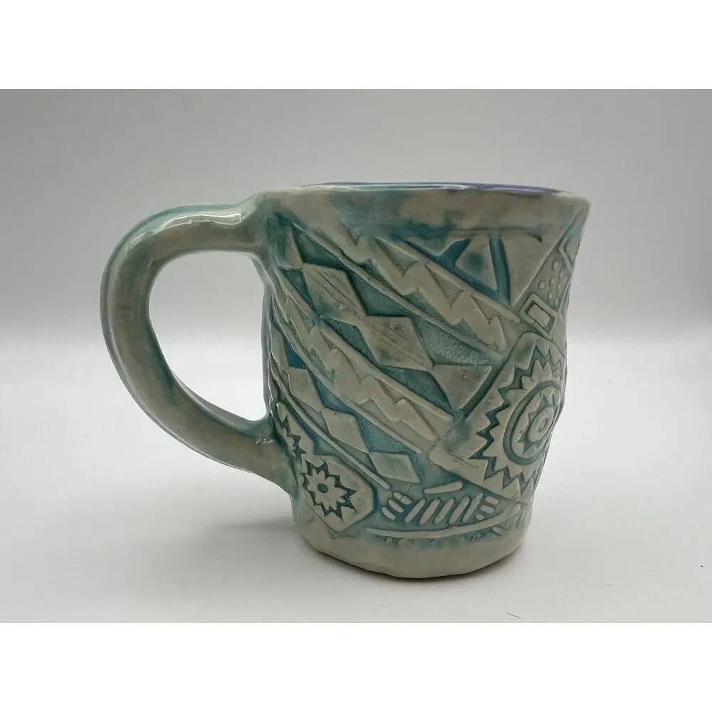 Handmade Art Pottery Blue Child’s Dinner Set Plate Bowl & Mug Artist Signed
